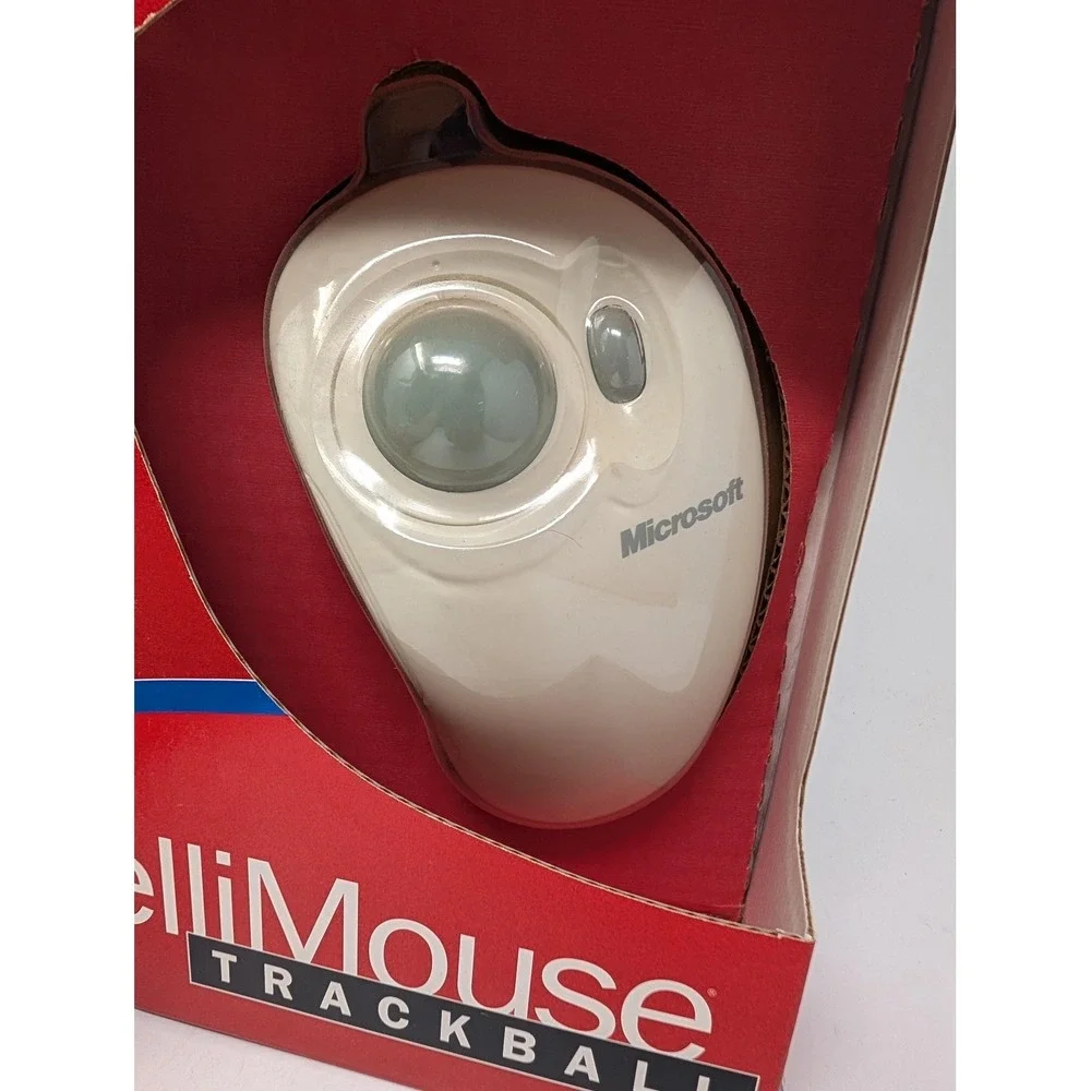 Vintage Microsoft IntelliMouse TrackBall White Wired Ergonomic Scroll X03-79448